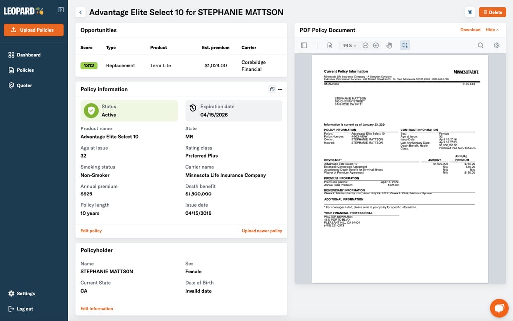 New policy info page